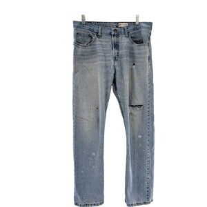 Wrangler Super Distressed Blue Straight Light Wash Western Work Jeans 34X30